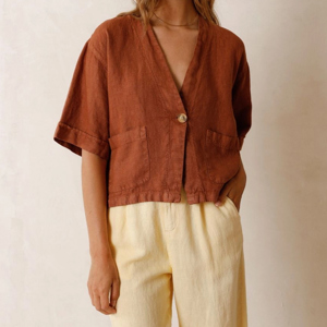 Indi & Cold Linen Crop Overshirt